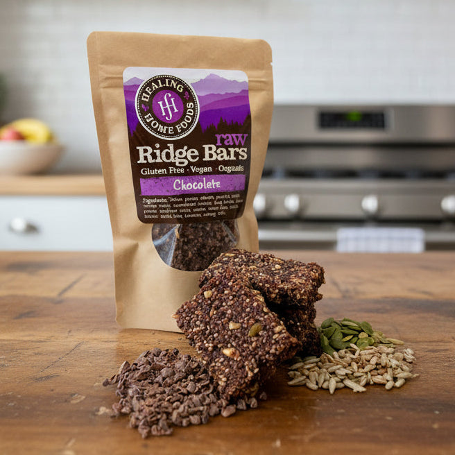 Raw Chocolate Ridge Bars packaging with seeds